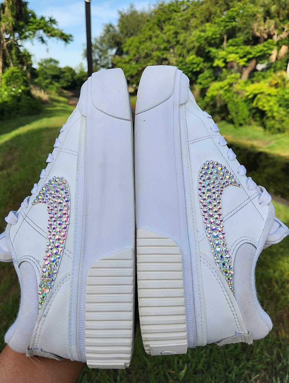 Nike Women's Court Legacy Platform White Rhinestones Customized Sneakers Size 6 - Picture 4 of 16